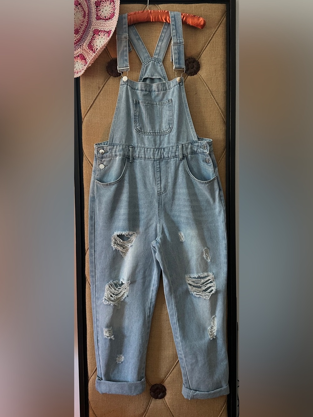 Light Wash Distressed Denim Overalls